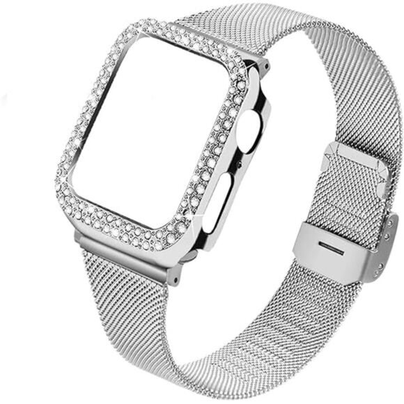 StainlessSteel Mesh bands Compatible For AppleWatch 44mm,Women Bling Protective - Picture 7 of 7